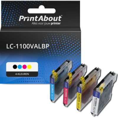 PrintAbout Huismerk vervangt Brother LC-1100VALBP Inktcartridge 4-kleuren Multipack