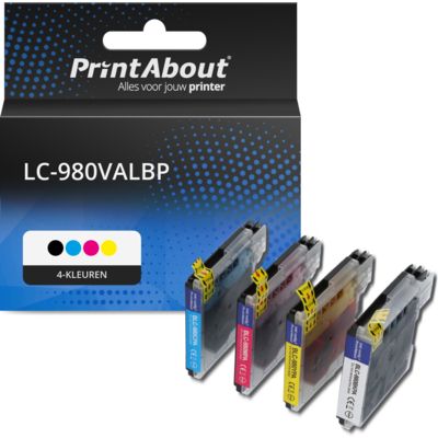 PrintAbout Huismerk vervangt Brother LC-980VALBP Inktcartridge 4-kleuren Multipack