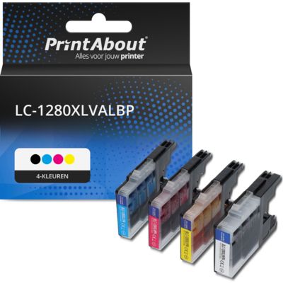 PrintAbout Huismerk vervangt Brother LC-1280XLVALBP Inktcartridge 4-kleuren Multipack Hoge capaciteit