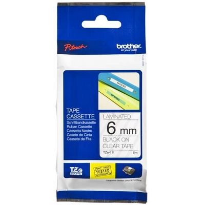 Brother TZe-111 - (6 mm) - Noir sur transparent - Ruban