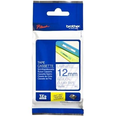 Brother TZe-133 - (12 mm) - Bleu sur transparent - Ruban