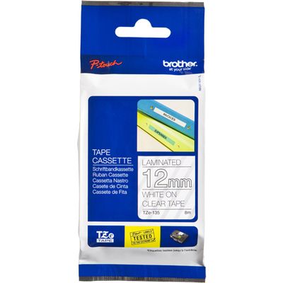 Brother TZe-135 Tape Wit op transparant (12 mm)