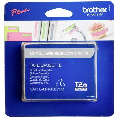 Brother TZe-MQL35 - (12 mm) - Blanc sur gris - Ruban