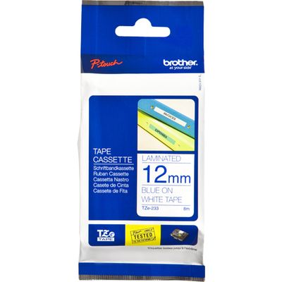 Brother TZe-233 - (12 mm) - Bleu sur blanc - Ruban