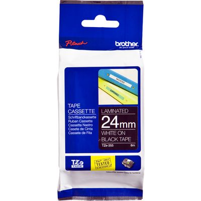 Brother TZe-355 - (24 mm) - Blanc sur noir - Ruban