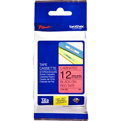 Brother TZe-431 Tape Zwart op rood (12 mm)