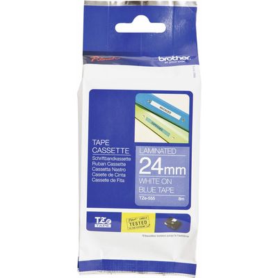 Brother TZe-555 - (24 mm) - Blanc sur bleu - Ruban