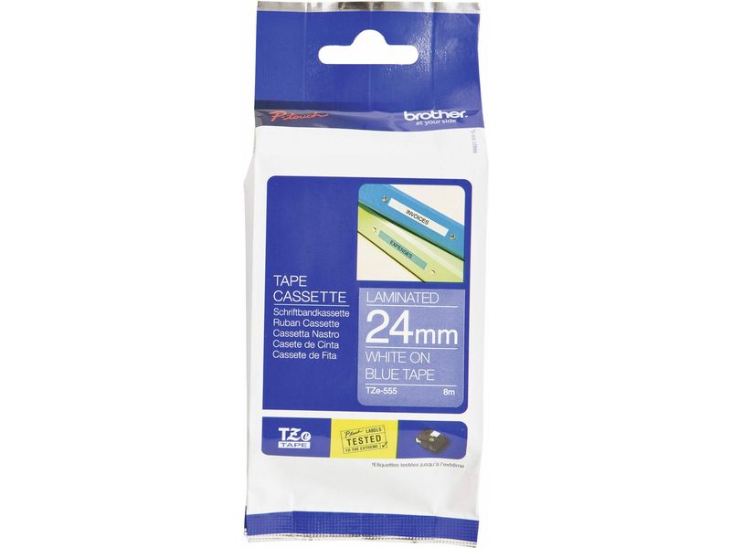 Brother Tze-555 labelprinter-tape Wit op blauw