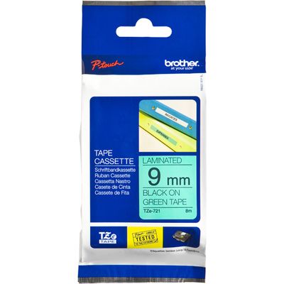 Brother TZe-721 - (9 mm) - Noir sur vert - Ruban