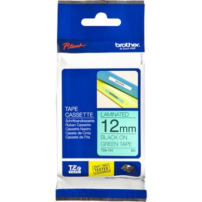 Brother TZe-731 - (12 mm) - Noir sur vert - Ruban
