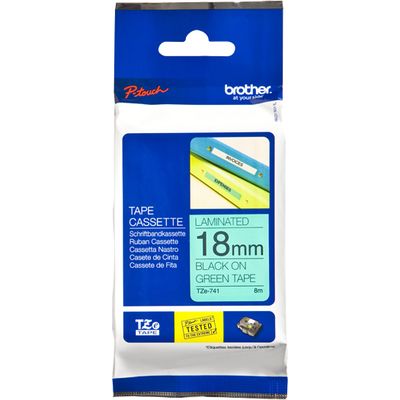 Brother TZe-741 - (18 mm) - Noir sur vert - Ruban