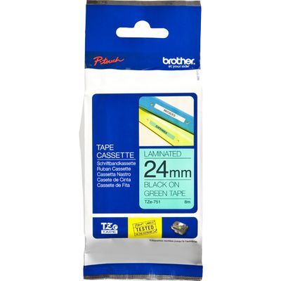 Brother TZe-751 - (24 mm) - Noir sur vert - Ruban