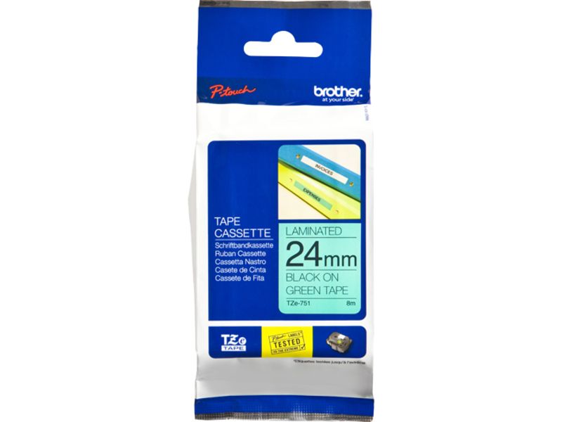 Brother Tze-751 labelprinter-tape Zwart op groen