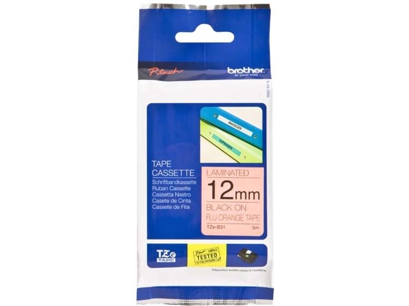 Brother Tze-B31 labelprinter-tape Zwart op fluorescerend oranje