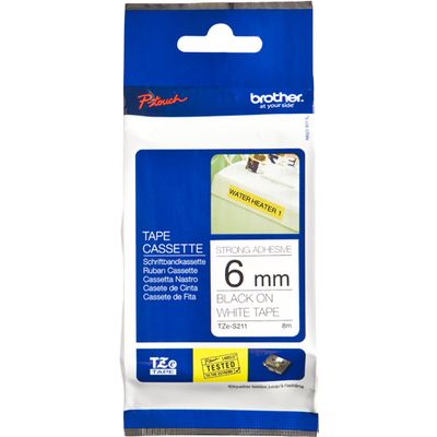 Brother TZe-S211 - (6 mm) - Noir sur blanc - Ruban