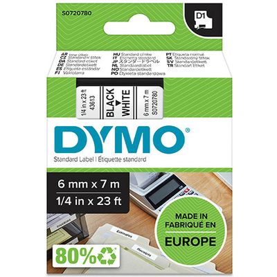 Dymo 43613 (S0720780) - (6 mm) - Noir sur blanc - Ruban