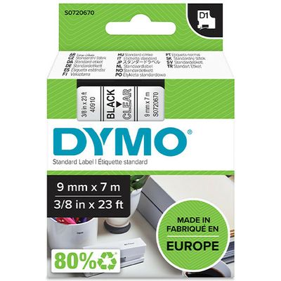 Dymo 40910 (S0720670) - (9 mm) - Noir sur transparent - Ruban