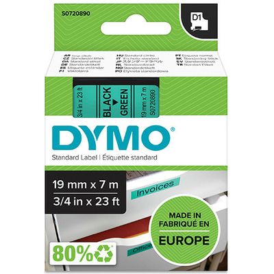 Dymo 45809 (S0720890) Tape Zwart op groen (19 mm)