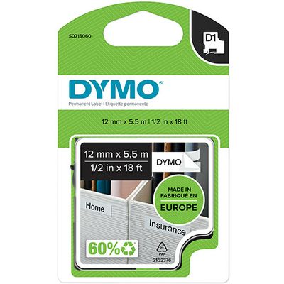Dymo 16959 (S0718060) Tape Zwart op wit (12 mm)