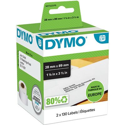 Dymo 99010 (S0722370) - (28 mm x 89 mm) 2 rouleaux - Noir sur blanc - Étiquette