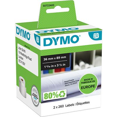 Dymo 99012 (S0722400) - (36 mm x 89 mm) 2 rouleaux - Noir sur blanc - Étiquette