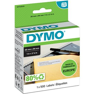 Dymo 11352 (S0722520) Etiket Zwart op wit (25 mm x 54  mm)