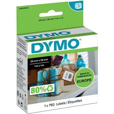 Dymo S0929120 Etiket Zwart op wit (25 mm x 25  mm)