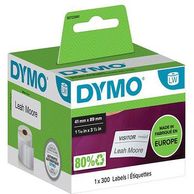 Dymo 11356 (S0722560) Etiket Zwart op wit (41 mm x 89  mm)