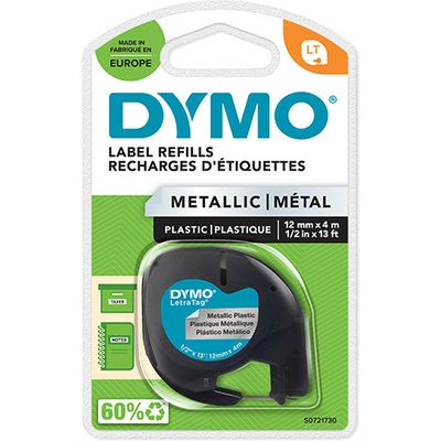 Dymo 91208 (S0721730) - (12 mm) - Noir sur métallique - Ruban