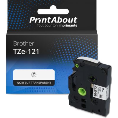 Ruban compatible Brother TZe-121 - (9 mm) - Noir sur transparent