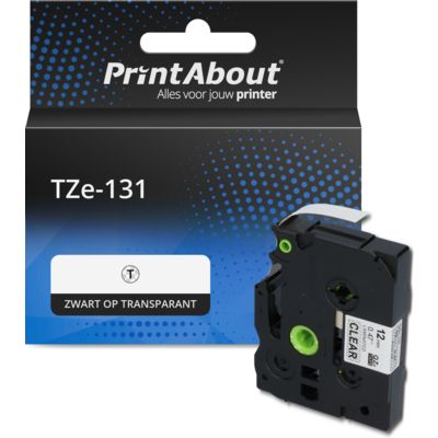 PrintAbout Huismerk vervangt Brother TZe-131 Tape Zwart op transparant (12 mm)