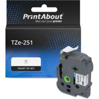 PrintAbout Huismerk vervangt Brother TZe-251 Tape Zwart op wit (24 mm)