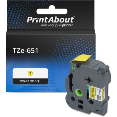 PrintAbout Huismerk vervangt Brother TZe-651 Tape Zwart op geel (24 mm)