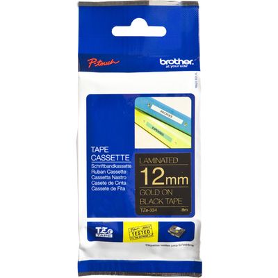Brother TZe-334 - (12 mm) - Or sur noir - Ruban