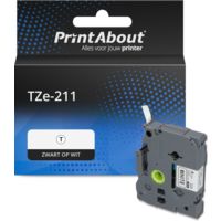 PrintAbout Huismerk vervangt Brother TZe-211 Tape Zwart op wit (6 mm)