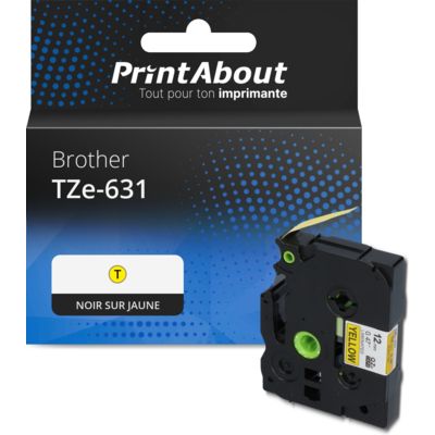 Ruban compatible Brother TZe-631 - (12 mm) - Noir sur jaune