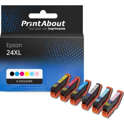 Cartouche compatibleEpson 24XL (T2438) - 6 couleurs - Grande capacité - Multipack