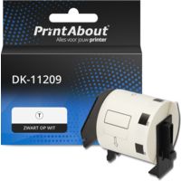 PrintAbout Huismerk vervangt Brother DK-11209 Etiket Zwart op wit (29 mm x 62  mm)