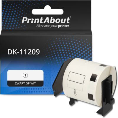 PrintAbout Huismerk vervangt Brother DK-11209 Etiket Zwart op wit (29 mm x 62  mm)