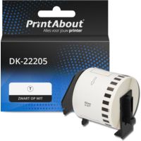 PrintAbout Huismerk vervangt Brother DK-22205 Etiket Zwart op wit (62 mm)