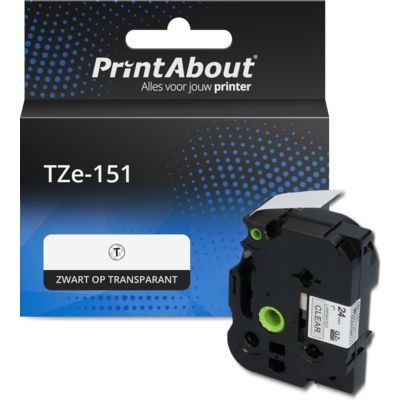 PrintAbout Huismerk vervangt Brother TZe-151 Tape Zwart op transparant (24 mm)