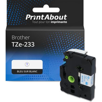 Ruban compatible Brother TZe-233 - (12 mm) - Bleu sur blanc
