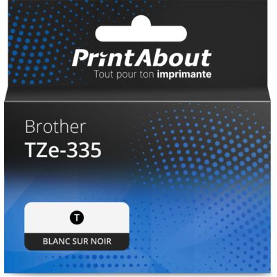 Ruban compatible Brother TZe-335 - (12 mm) - Blanc sur noir