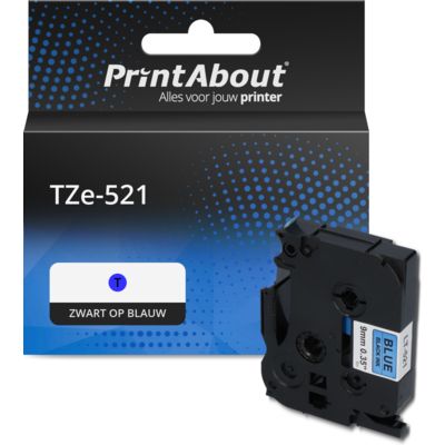PrintAbout Huismerk vervangt Brother TZe-521 Tape Zwart op blauw (9 mm)