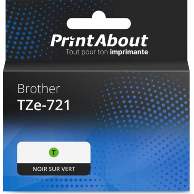Ruban compatible Brother TZe-721 - (9 mm) - Noir sur vert