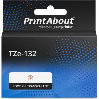 PrintAbout Huismerk vervangt Brother TZe-132 Tape Rood op transparant (12 mm)
