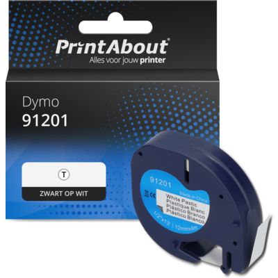 Huismerk Dymo 91201 (S0721610) Tape Zwart op wit (12 mm)