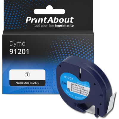 Ruban compatible Dymo 91201 (S0721610) - (12 mm) - Noir sur blanc