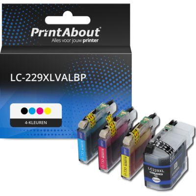 PrintAbout Huismerk vervangt Brother LC-229XLVALBP Inktcartridge 4-kleuren Multipack Extra hoge capaciteit