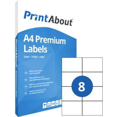 PrintAbout Premium A4 feuille d'autocollants 8 par feuille (105mm x 74mm)